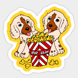 Puppies Eating Popcorn Sticker